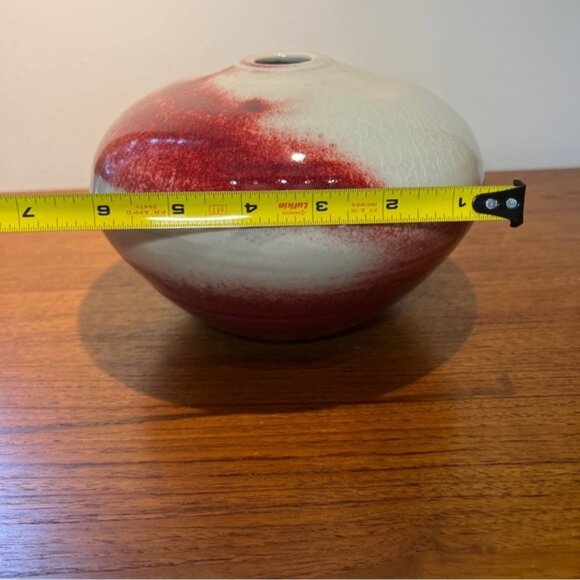 Vintage Studio Art Pottery Vase Signed 5” Redgrey Glossy Crackle Glaze MCM - Picture 2 of 12